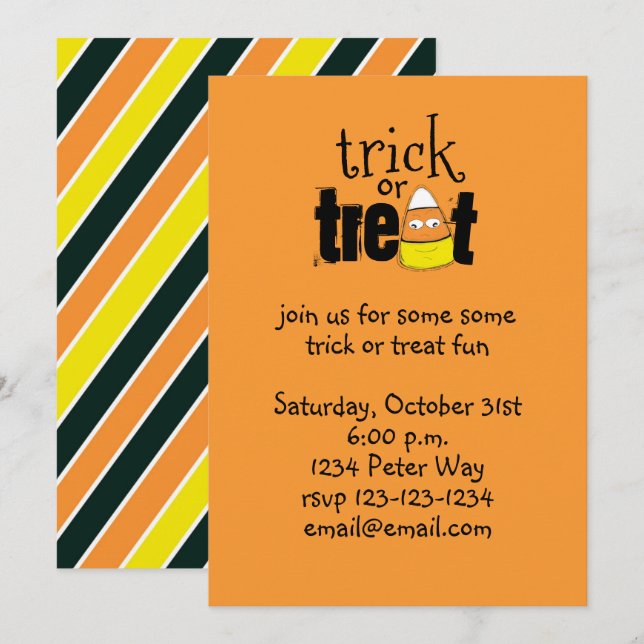 Invitation Halloween mignonne bonbon Corn Trick ou traiter dr (Devant / Derrière)