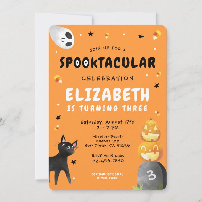 Invitation Halloween mignonne Fille Citrouille Fille Annivers (Devant)