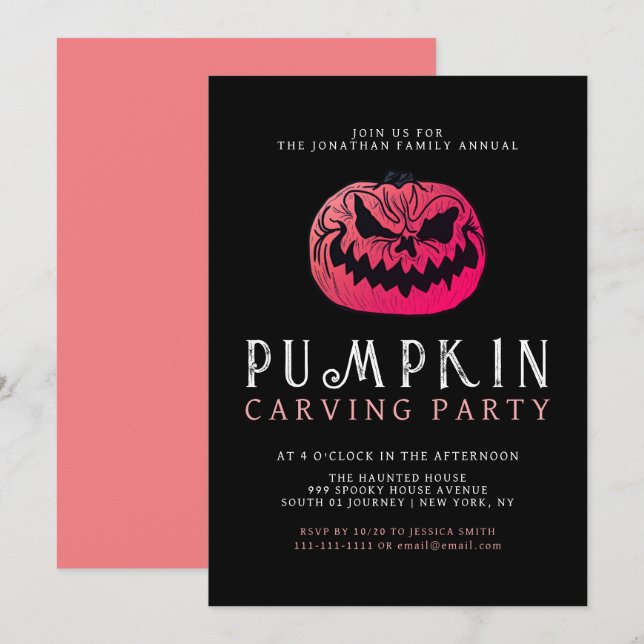 Invitation Halloween minimaliste Citrouille Éffrayant Carving (Devant / Derrière)