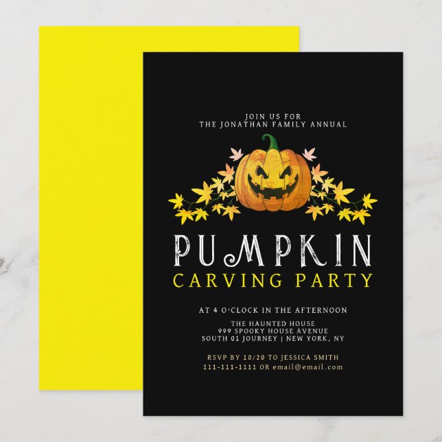 Invitation Halloween minimaliste Citrouille Éffrayant Carving (Devant / Derrière)