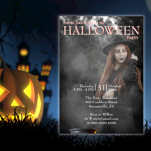 Invitation Halloween Moderne Sorcière Gothique Brasseuse Phot