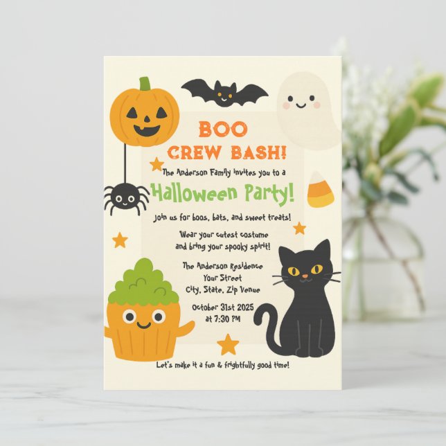 Invitation Halloween modifiable - Little Monster Bash - (Debout devant)