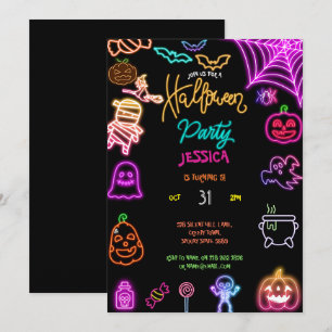 Invitation Halloween Neon Anniversaire de enfant Party Glow D