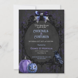 Invitation Halloween noir violet corbeau Skeletons Éffrayant
