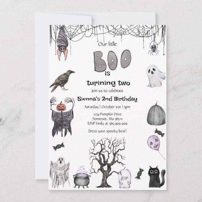 Invitation Halloween Notre Petit Bois Anniversaire Fête Noir (Devant)