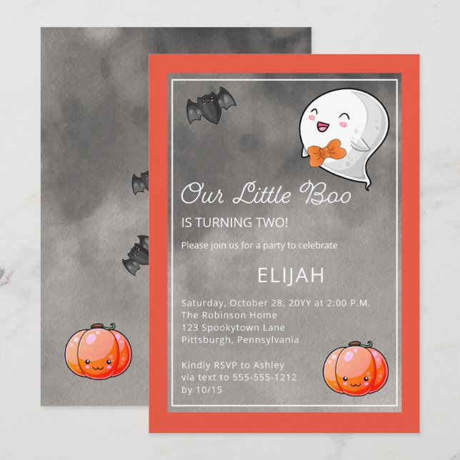 Invitation Halloween Notre Petit Boo Ghost Boy 2e anniversair (Devant / Derrière)