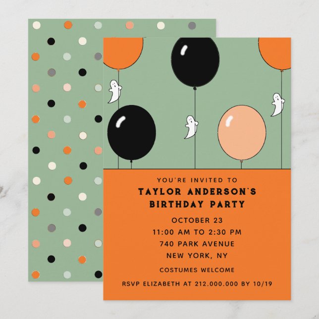 Invitation Halloween Octobre Anniversaire (Devant / Derrière)
