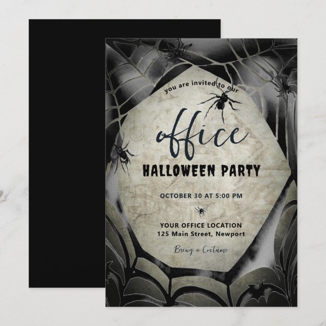 Invitation Halloween Office Party Business Entreprise Araigné (Devant / Derrière)