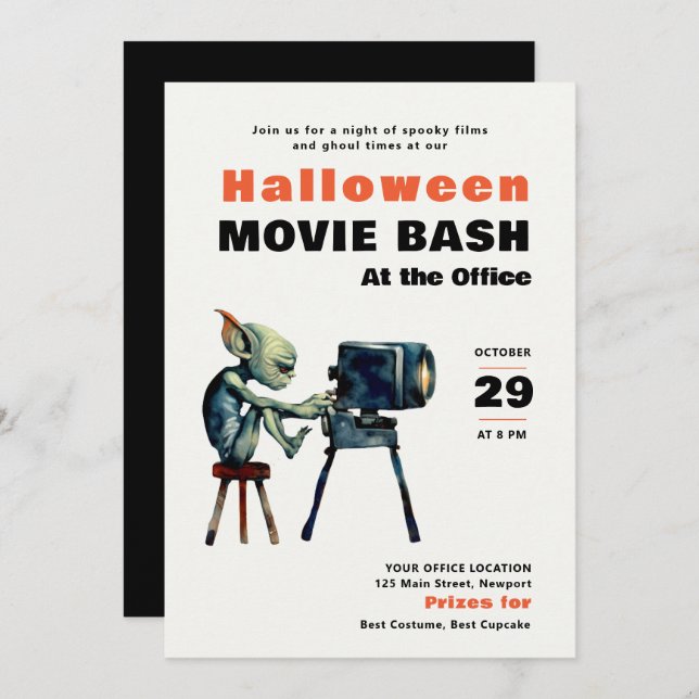 Invitation Halloween Office Party Business Movie Bash Gremlin (Devant / Derrière)