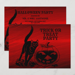 Invitation Halloween Parti mal noir Chat Citrouille rouge peu
