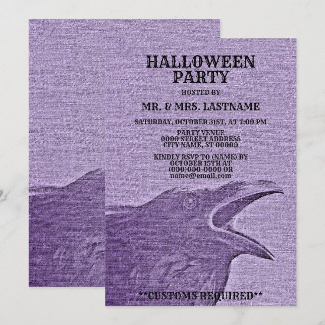 Invitation Halloween Partie Craw Purple Éffrayant (Devant / Derrière)