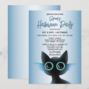 Invitation Halloween Party Big Eyes Black Blue Evil Chat