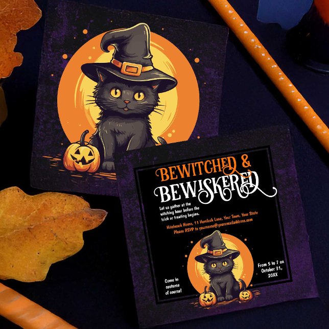 Invitation Halloween Party Chat Cute Kitten en sorcier Casque (Créateur téléchargé)