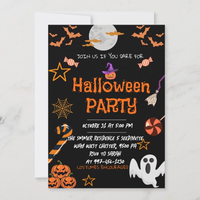 Invitation Halloween Party, Editable Éffrayant Costume Party  (Devant)