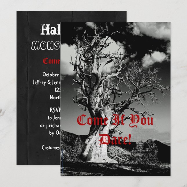 Invitation Halloween Party Éffrayant Arbre Monster Bash (Devant / Derrière)
