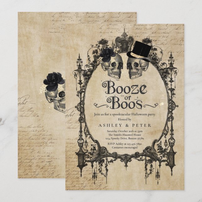 Invitation Halloween Party gothique Booze ou Boos pour adulte (Devant / Derrière)