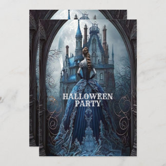 Invitation Halloween Party Haunted Maison Bleue Nuit Effrayan