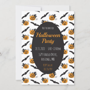 Invitation Halloween Party Jack O Lanterns Bat Black Orange