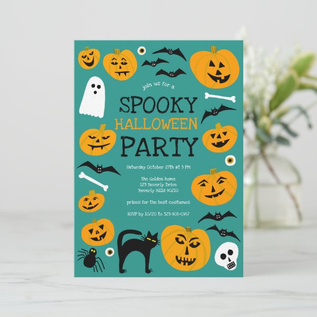 Invitation HALLOWEEN PARTY Jack-o-lanterns mignon Personnalis (Debout devant)