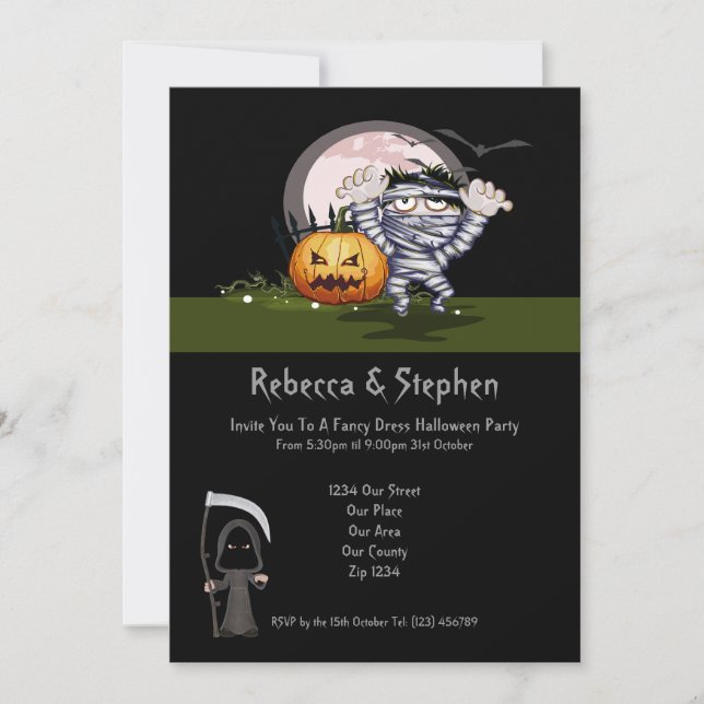 Invitation Halloween Party mommy et Grim Reaper (Devant)