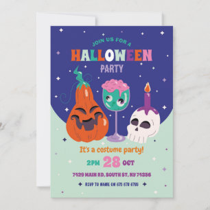 Invitation Halloween Party Retro Cocktails Crâne Vintage
