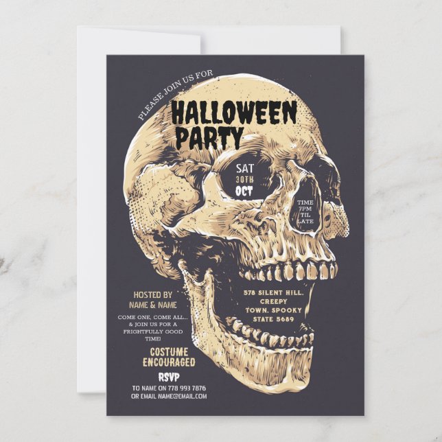 Invitation Halloween Party Skeleton Horreur House (Devant)