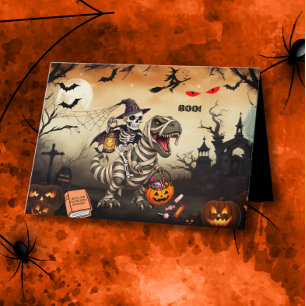 INVITATION Halloween Party Skeleton Riding Mummy