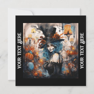 Invitation Halloween Party Steampunk Lady Blue Cheveux