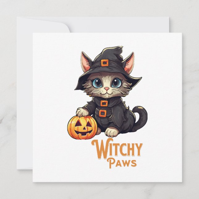 Invitation Halloween pattes de cuisine de chat (Devant)