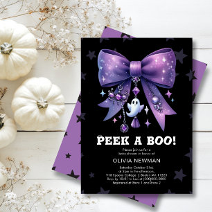 Invitation Halloween Peek A Boo Purple Bow Baby shower