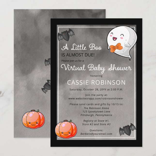 Invitation Halloween Petit Boo Ghost Boy Baby shower virtuel (Devant / Derrière)