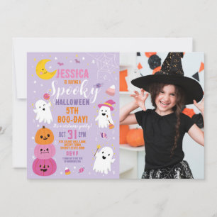 Invitation Halloween Photo violet Fantôme Citrouille Annivers
