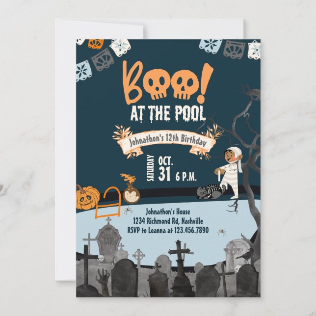 Invitation Halloween Pool Party Enfants nager Halloween Anniv (Devant)