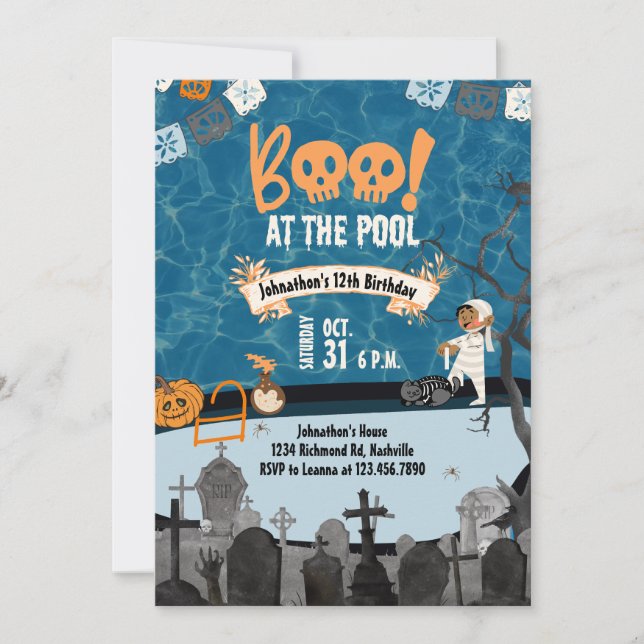 Invitation Halloween Pool Party Enfants nager Halloween Anniv (Devant)