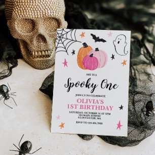 Invitation Halloween rose éffrayant 1er anniversaire