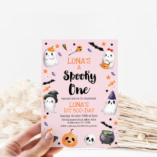 Invitation Halloween rose Éffrayant un 1er anniversaire