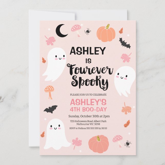 Invitation Halloween rose Halloween Quatre Anniversaire Éffra (Devant)
