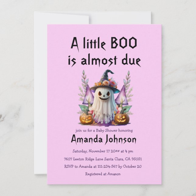 Invitation Halloween rose petit garçon Fantôme Baby shower fi (Devant)