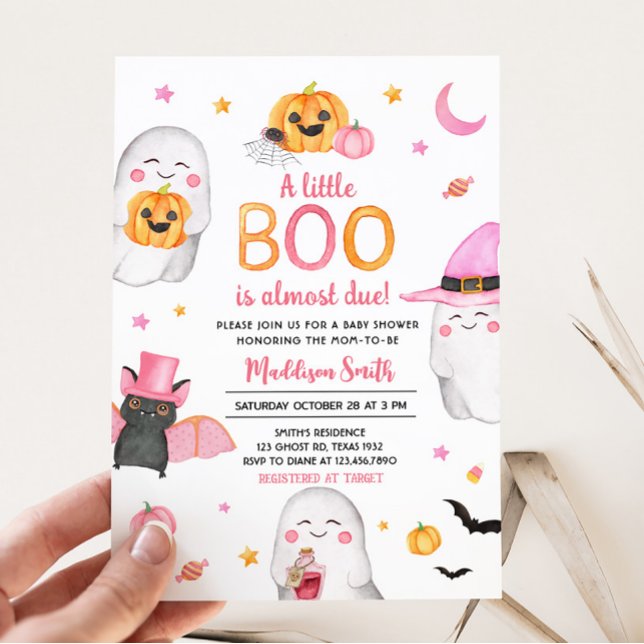 Invitation Halloween rose Un Petit Baby shower Fantôme De Boo (Pink A Little Boo Ghost Baby Shower Invitation)