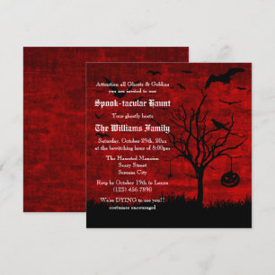 Invitation Halloween rouge gris silhouette Éffrayante
