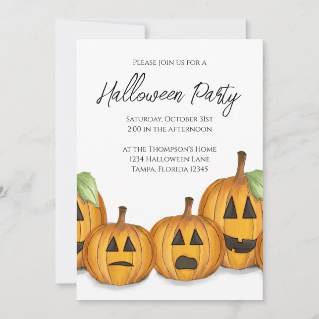 Invitation Halloween Simple mignonne Jack O lanterns Citrouil (Devant)