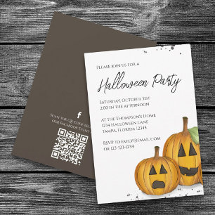 Invitation Halloween Simple migre Citrouille QR Code Social M