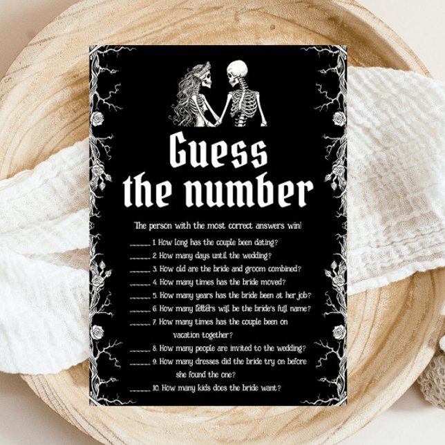Invitation Halloween Skeleton devine le numéro jeu nuptial (Halloween Skeleton Guess the Number Bridal Game)