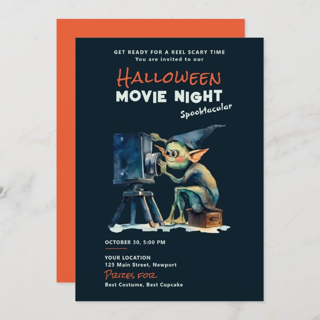 Invitation Halloween soirée cinéma Spooktacular Gremlin Dark (Devant / Derrière)