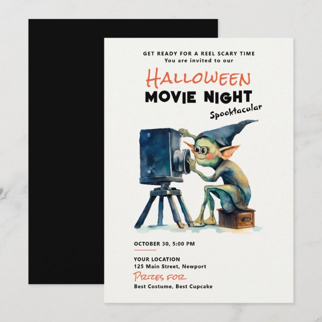 Invitation Halloween Soirée Cinéma Spotaculaire Green Gremlin (Devant / Derrière)