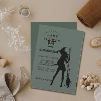 Invitation Halloween sorcière enceinte genre neutre