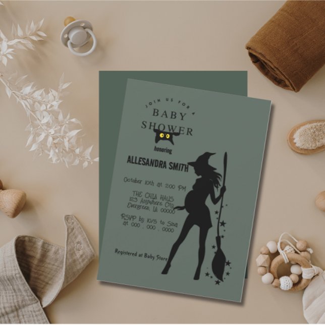 Invitation Halloween sorcière enceinte genre neutre (Halloween Pregnant Witch Gender Neutral Invitation)