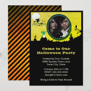 Invitation Halloween, Sorcière, Fantôme, Chat, Chouette, Ajou