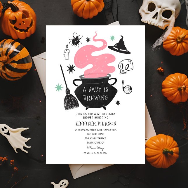 Invitation Halloween sorcière Un bébé brasse du Baby shower (Créateur téléchargé)