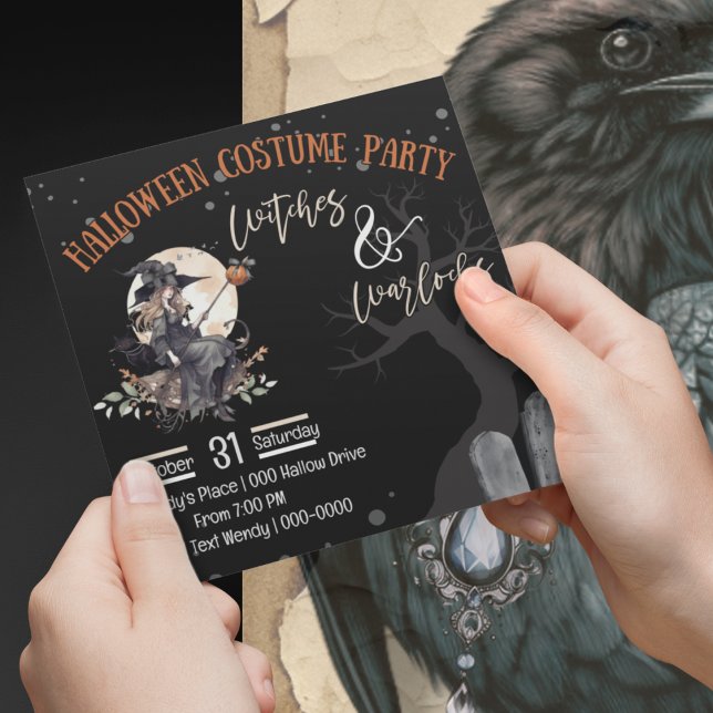 Invitation Halloween sorcières et démonistes (Witches and Warlocks Halloween Party invitation you customize. )
